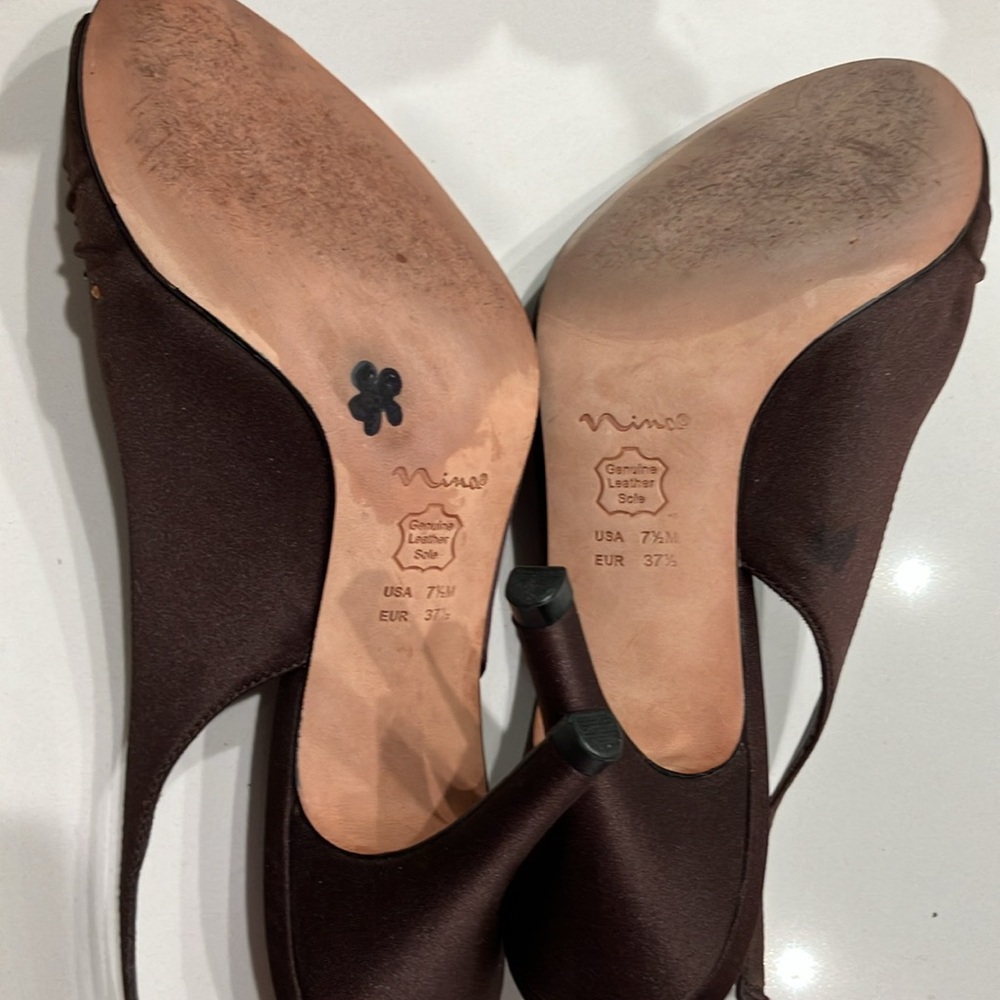 Nina Beautiful Brown W/Bronze Rhinestones At Open Toe Heels - Picture 4 of 9